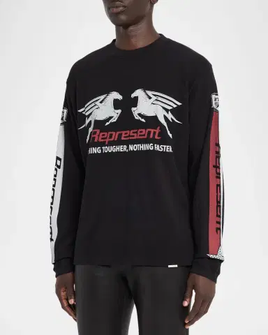 Represent Men's Mesh Pegasus Cotton Long-Sleeve T-Shirt | Thumbnail 4 Represent Men's Mesh Pegasus Cotton Long-Sleeve T-Shirt | Thumbnail 4