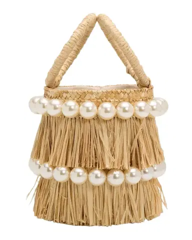 BTB Los Angeles Liv Straw Pearly Bucket Tote Bag | Thumbnail 1 BTB Los Angeles Liv Straw Pearly Bucket Tote Bag | Thumbnail 1