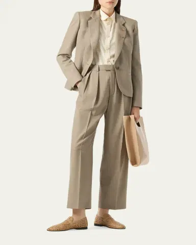 Loro Piana Rodger Pleated Wide-Leg Ankle Trousers | Thumbnail 2 Loro Piana Rodger Pleated Wide-Leg Ankle Trousers | Thumbnail 2