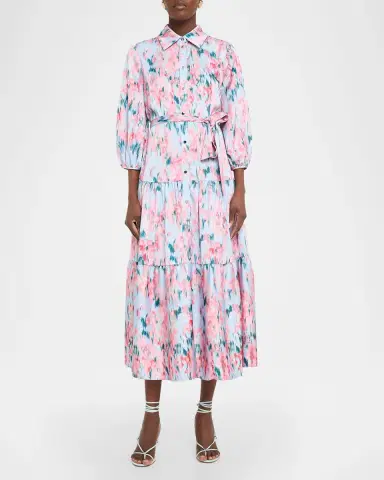 Misook Floral-Print Crepe de Chine Tiered Maxi Dress | Thumbnail 2 Misook Floral-Print Crepe de Chine Tiered Maxi Dress | Thumbnail 2