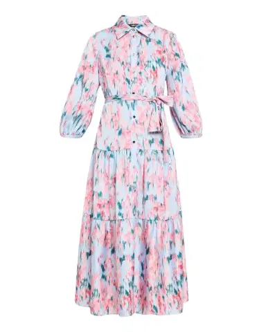 Misook Floral-Print Crepe de Chine Tiered Maxi Dress | Thumbnail 1 Misook Floral-Print Crepe de Chine Tiered Maxi Dress | Thumbnail 1