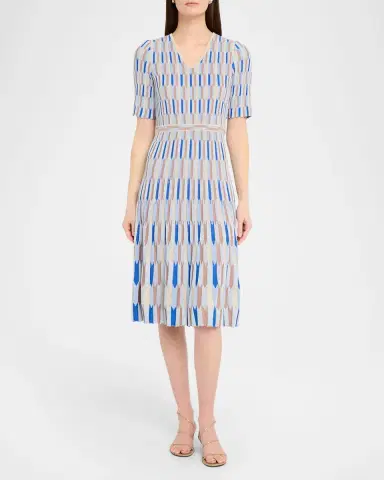Misook Fit-&-Flare Geometric Soft Knit Midi Dress | Thumbnail 2 Misook Fit-&-Flare Geometric Soft Knit Midi Dress | Thumbnail 2