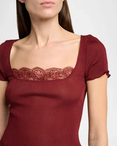 Saint Laurent Ribbed Silk Jersey Square-Neck Top with Lace-Trim | Thumbnail 5 Saint Laurent Ribbed Silk Jersey Square-Neck Top with Lace-Trim | Thumbnail 5