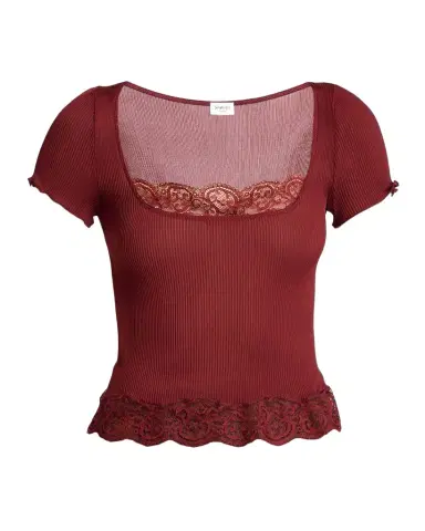 Saint Laurent Ribbed Silk Jersey Square-Neck Top with Lace-Trim | Thumbnail 1 Saint Laurent Ribbed Silk Jersey Square-Neck Top with Lace-Trim | Thumbnail 1