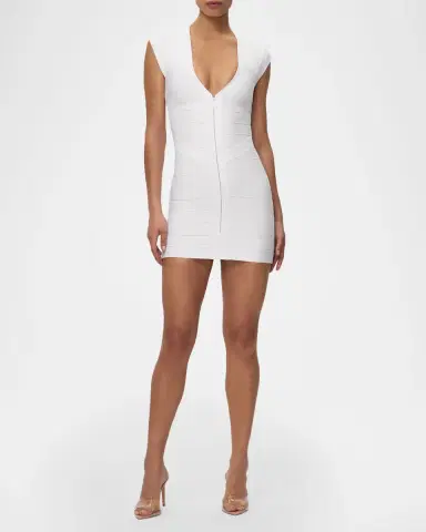 Hervé Léger Champagne V-Neck Bandage Minidress | Thumbnail 4 Hervé Léger Champagne V-Neck Bandage Minidress | Thumbnail 4