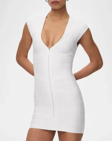 Hervé Léger Champagne V-Neck Bandage Minidress | Thumbnail 5 Hervé Léger Champagne V-Neck Bandage Minidress | Thumbnail 5