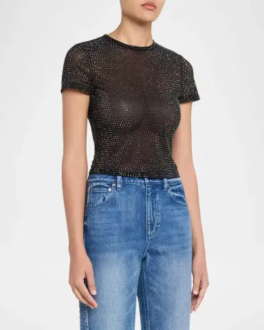 Alice + Olivia Tess Crystal-Embellished T-Shirt | Thumbnail 4 Alice + Olivia Tess Crystal-Embellished T-Shirt | Thumbnail 4