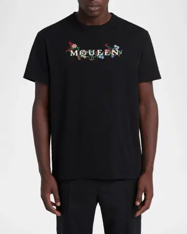 McQueen Men 's Floral-Embroidered Logo T-Shirt | Thumbnail 3 McQueen Men 's Floral-Embroidered Logo T-Shirt | Thumbnail 3
