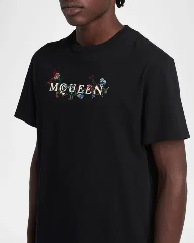 McQueen Men 's Floral-Embroidered Logo T-Shirt | Thumbnail 4 McQueen Men 's Floral-Embroidered Logo T-Shirt | Thumbnail 4