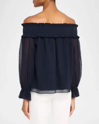 Veronica Beard Callum Off-The-Shoulder Chiffon Blouse | Thumbnail 2 Veronica Beard Callum Off-The-Shoulder Chiffon Blouse | Thumbnail 2