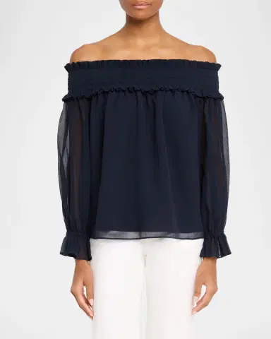 Veronica Beard Callum Off-The-Shoulder Chiffon Blouse | Thumbnail 3 Veronica Beard Callum Off-The-Shoulder Chiffon Blouse | Thumbnail 3