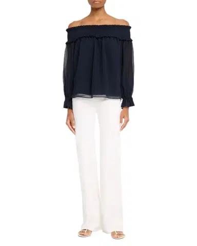 Veronica Beard Callum Off-The-Shoulder Chiffon Blouse | Thumbnail 1 Veronica Beard Callum Off-The-Shoulder Chiffon Blouse | Thumbnail 1