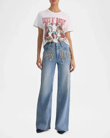 Alice + Olivia Chic Embellished Wide-Leg Jeans | Thumbnail 2 Alice + Olivia Chic Embellished Wide-Leg Jeans | Thumbnail 2