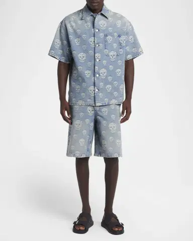 Alexander McQueen Men's Skull-Print Denim Shorts | Thumbnail 2 Alexander McQueen Men's Skull-Print Denim Shorts | Thumbnail 2