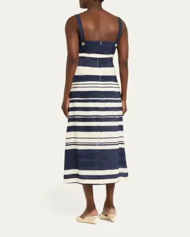 Veronica Beard Ella Stripe Linen Midi Dress | Thumbnail 3 Veronica Beard Ella Stripe Linen Midi Dress | Thumbnail 3