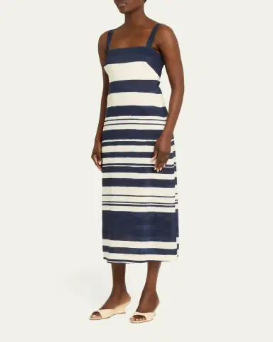 Veronica Beard Ella Stripe Linen Midi Dress | Thumbnail 4 Veronica Beard Ella Stripe Linen Midi Dress | Thumbnail 4