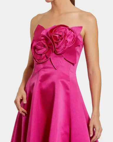 Mac Duggal 3D Floral Appliqué Satin A-Line Gown | Thumbnail 3 Mac Duggal 3D Floral Appliqué Satin A-Line Gown | Thumbnail 3