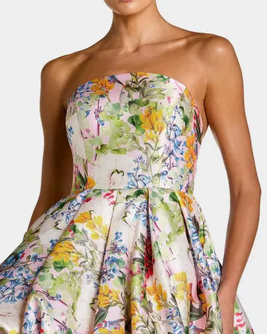 Mac Duggal Floral Mikado Strapless High-Low Bubble Hem Gown | Thumbnail 2 Mac Duggal Floral Mikado Strapless High-Low Bubble Hem Gown | Thumbnail 2