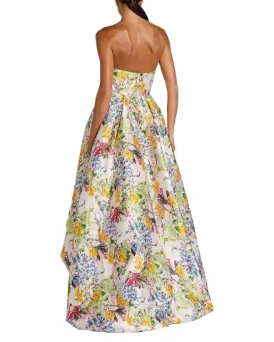 Mac Duggal Floral Mikado Strapless High-Low Bubble Hem Gown | Thumbnail 1 Mac Duggal Floral Mikado Strapless High-Low Bubble Hem Gown | Thumbnail 1