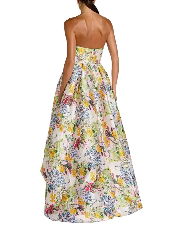 Floral Mikado Strapless High-Low Bubble Hem Gown Floral Mikado Strapless High-Low Bubble Hem Gown