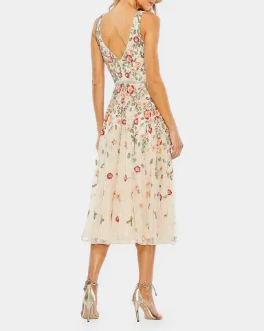 Mac Duggal Cocktail Floral Embroidered V-Neck Midi-Dress | Thumbnail 2 Mac Duggal Cocktail Floral Embroidered V-Neck Midi-Dress | Thumbnail 2
