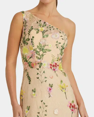 Mac Duggal One-Shoulder Floral Embroidered Gown | Thumbnail 2 Mac Duggal One-Shoulder Floral Embroidered Gown | Thumbnail 2