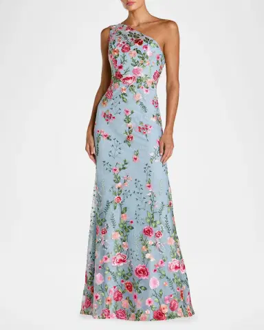 Mac Duggal One-Shoulder Floral Embroidered Gown | Thumbnail 6 Mac Duggal One-Shoulder Floral Embroidered Gown | Thumbnail 6