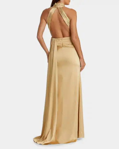 Mac Duggal Halterneck Open-Back Satin Gown | Thumbnail 2 Mac Duggal Halterneck Open-Back Satin Gown | Thumbnail 2