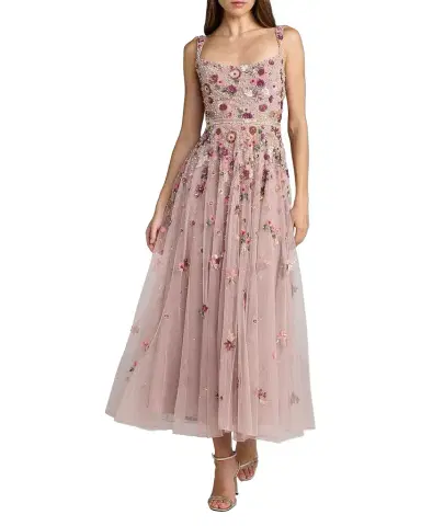 Mac Duggal Floral Embellished Scoopneck Midi-Dress | Thumbnail 1 Mac Duggal Floral Embellished Scoopneck Midi-Dress | Thumbnail 1