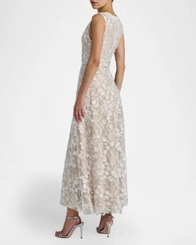 Mac Duggal Floral Embroidered Round-Neck Midi-Dress | Thumbnail 3 Mac Duggal Floral Embroidered Round-Neck Midi-Dress | Thumbnail 3