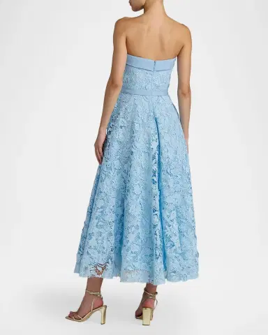 Mac Duggal Floral-Lace Crepe Strapless Midi-Dress | Thumbnail 2 Mac Duggal Floral-Lace Crepe Strapless Midi-Dress | Thumbnail 2