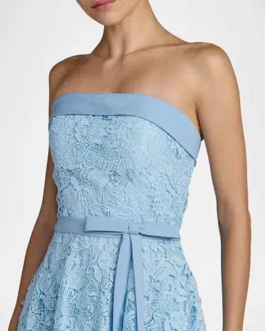 Mac Duggal Floral-Lace Crepe Strapless Midi-Dress | Thumbnail 3 Mac Duggal Floral-Lace Crepe Strapless Midi-Dress | Thumbnail 3