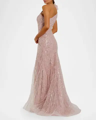 Mac Duggal Beaded One-Shoulder Trumpet Gown | Thumbnail 2 Mac Duggal Beaded One-Shoulder Trumpet Gown | Thumbnail 2