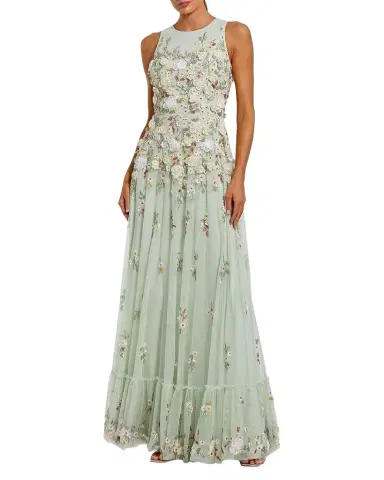 Mac Duggal Evening Floral Embroidered Sleeveless Mesh Gown | Thumbnail 1 Mac Duggal Evening Floral Embroidered Sleeveless Mesh Gown | Thumbnail 1