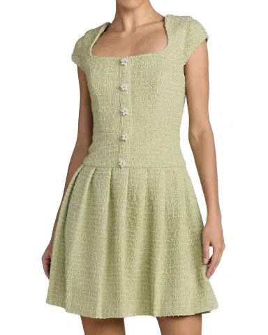 Mac Duggal Bouclé Pleated Square-Neck Minidress | Thumbnail 1 Mac Duggal Bouclé Pleated Square-Neck Minidress | Thumbnail 1