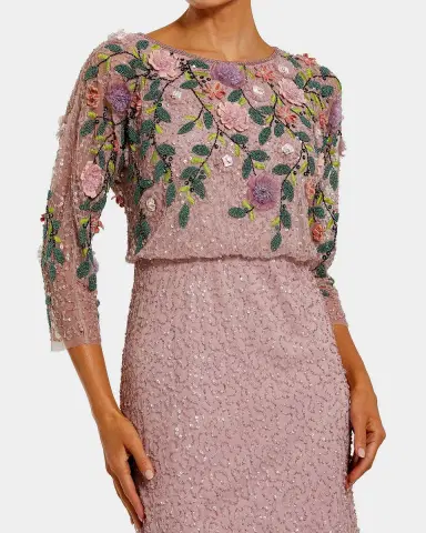 Mac Duggal Floral Beaded Mesh Gown | Thumbnail 3 Mac Duggal Floral Beaded Mesh Gown | Thumbnail 3