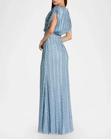 Mac Duggal Beaded Mesh Column Gown | Thumbnail 2 Mac Duggal Beaded Mesh Column Gown | Thumbnail 2