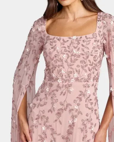 Mac Duggal Embellished Georgette Cape-Sleeve Gown | Thumbnail 3 Mac Duggal Embellished Georgette Cape-Sleeve Gown | Thumbnail 3