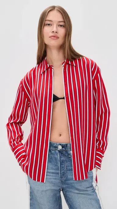 ALICE + OLIVIA Dimitra Oversized High ow Button Down Shirt Teakwood Chili Pepper | Thumbnail 2 ALICE + OLIVIA Dimitra Oversized High ow Button Down Shirt Teakwood Chili Pepper | Thumbnail 2