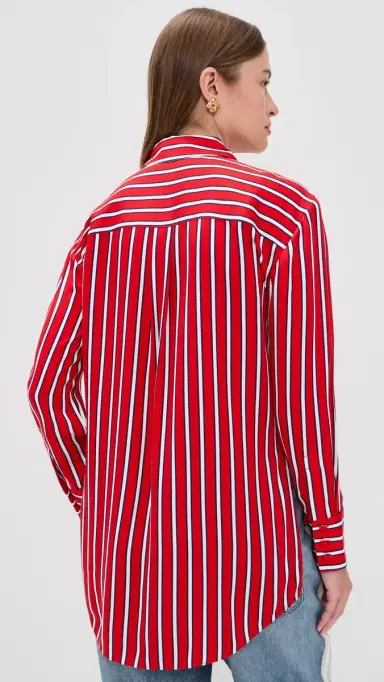 ALICE + OLIVIA Dimitra Oversized High ow Button Down Shirt Teakwood Chili Pepper | Thumbnail 3 ALICE + OLIVIA Dimitra Oversized High ow Button Down Shirt Teakwood Chili Pepper | Thumbnail 3