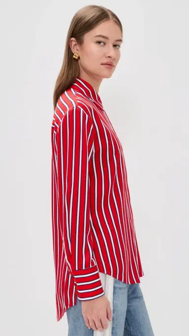 ALICE + OLIVIA Dimitra Oversized High ow Button Down Shirt Teakwood Chili Pepper | Thumbnail 4 ALICE + OLIVIA Dimitra Oversized High ow Button Down Shirt Teakwood Chili Pepper | Thumbnail 4