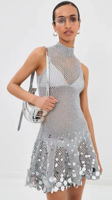 Casablanca Crochet Mirror Mini Dress Silver | Thumbnail 2 Casablanca Crochet Mirror Mini Dress Silver | Thumbnail 2