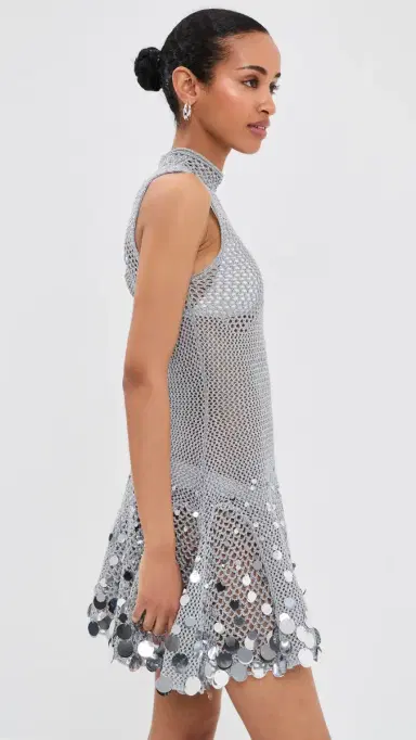 Casablanca Crochet Mirror Mini Dress Silver | Thumbnail 4 Casablanca Crochet Mirror Mini Dress Silver | Thumbnail 4