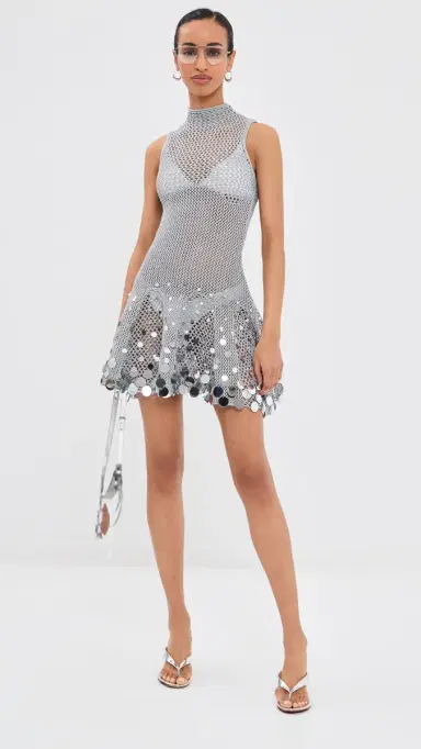 Casablanca Crochet Mirror Mini Dress Silver | Thumbnail 5 Casablanca Crochet Mirror Mini Dress Silver | Thumbnail 5