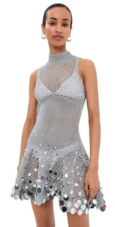 Casablanca Crochet Mirror Mini Dress Silver | Thumbnail 1 Casablanca Crochet Mirror Mini Dress Silver | Thumbnail 1