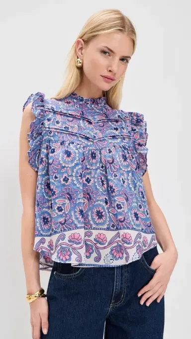 Bell Chole Top Blue with Pink Flower | Thumbnail 2 Bell Chole Top Blue with Pink Flower | Thumbnail 2