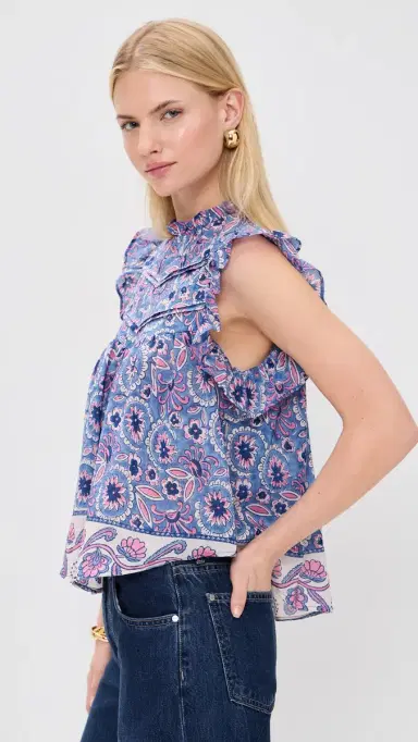Bell Chole Top Blue with Pink Flower | Thumbnail 4 Bell Chole Top Blue with Pink Flower | Thumbnail 4