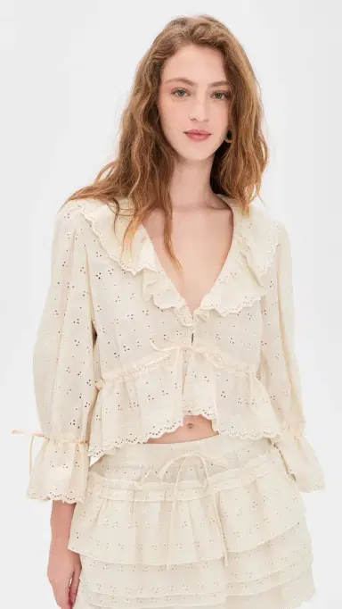 Wayf Sophia Ruffle Top Beige S | Thumbnail 2 Wayf Sophia Ruffle Top Beige S | Thumbnail 2