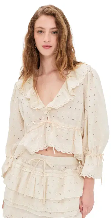 Wayf Sophia Ruffle Top Beige S | Thumbnail 1 Wayf Sophia Ruffle Top Beige S | Thumbnail 1