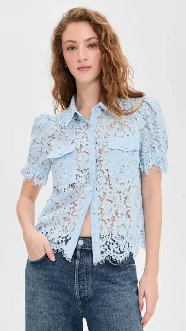 Generation Love Mina Lace Button Down hirt Light Blue | Thumbnail 2 Generation Love Mina Lace Button Down hirt Light Blue | Thumbnail 2